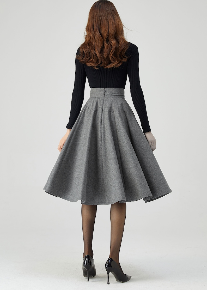 Knee Length Skirt, Wool Skirt Women, Skater Skirt, Pleated Wool Skirt, Gray Skirt, Autumn Skirt, High Waisted Skirt, Made to Order C3549 image 8