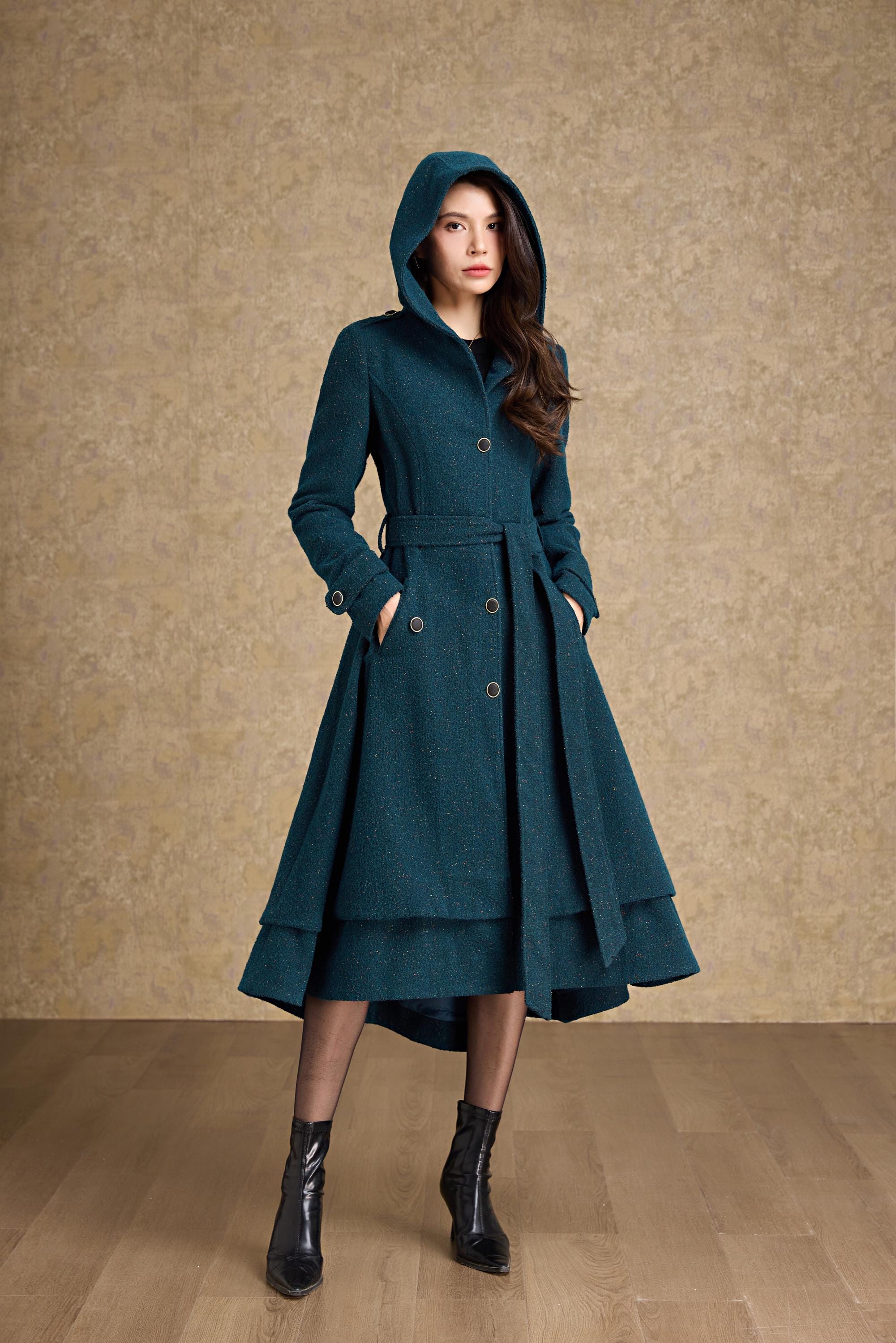 Wool Coat, Wool Coat Women, Hooded Wool Coat, Asymmetrical Wool