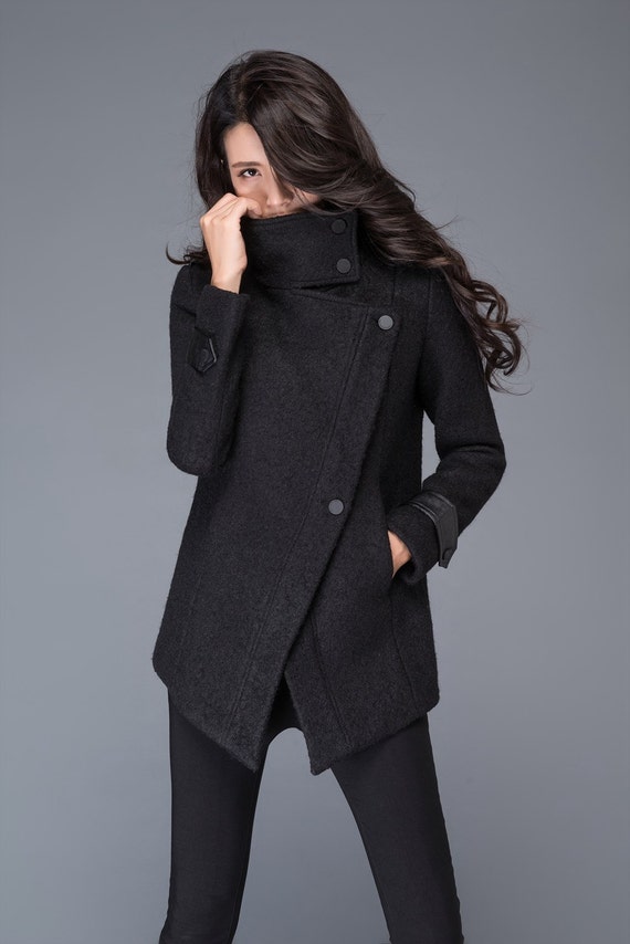 Black Winter Coat Women Wool, Womens Black Winter Coat With Belt