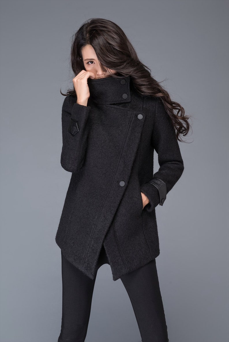 Asymmetrical Wool Coat in Black Winter Coat Women Wool Coat Etsy Australia