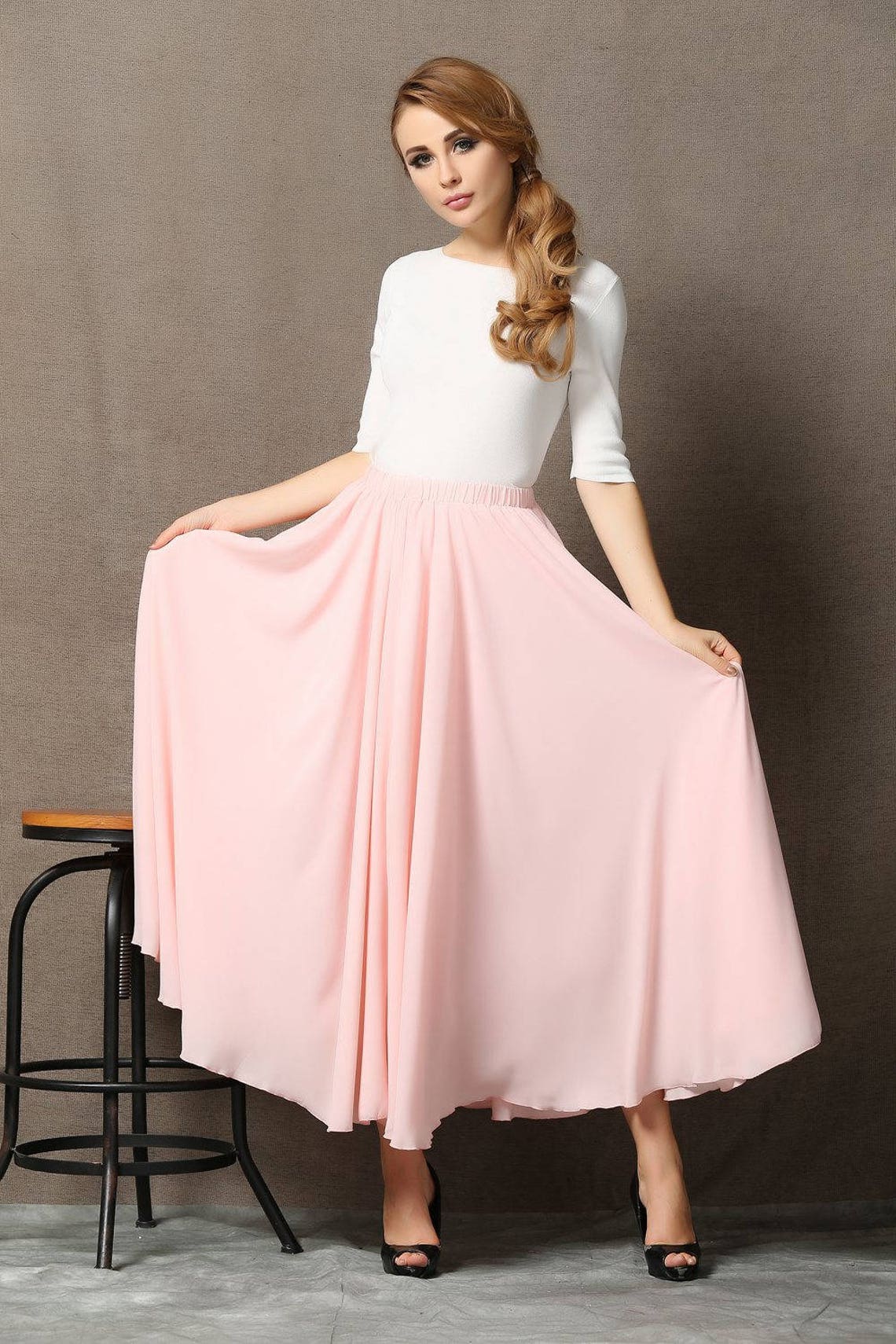 Chiffon Skirt womens skirts pink chiffon skirt floaty maxi Etsy