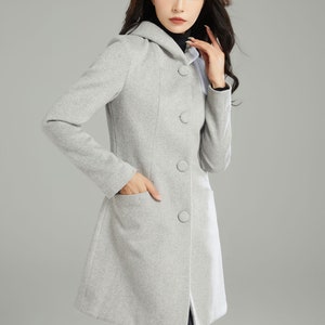 Winter Hooded Wool Coat, Gray Wool Jacket, Womens Coats, Warm Jackets, Casual Coat, Mod Clothing, Handmade Coat, Ylistyle C2990 image 4