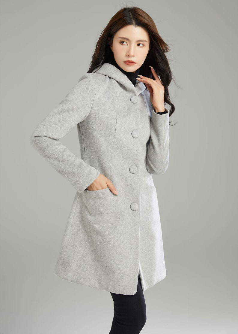 Winter Hooded Wool Coat, Gray Wool Jacket, Womens Coats, Warm Jackets, Casual Coat, Mod Clothing, Handmade Coat, Ylistyle C2990 image 4