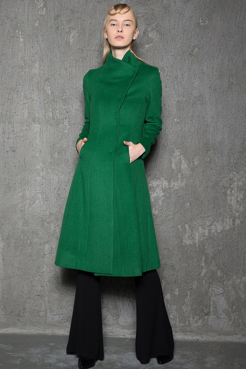 Emerald green coat wool coat Long Belted Wrap coat Winter Etsy