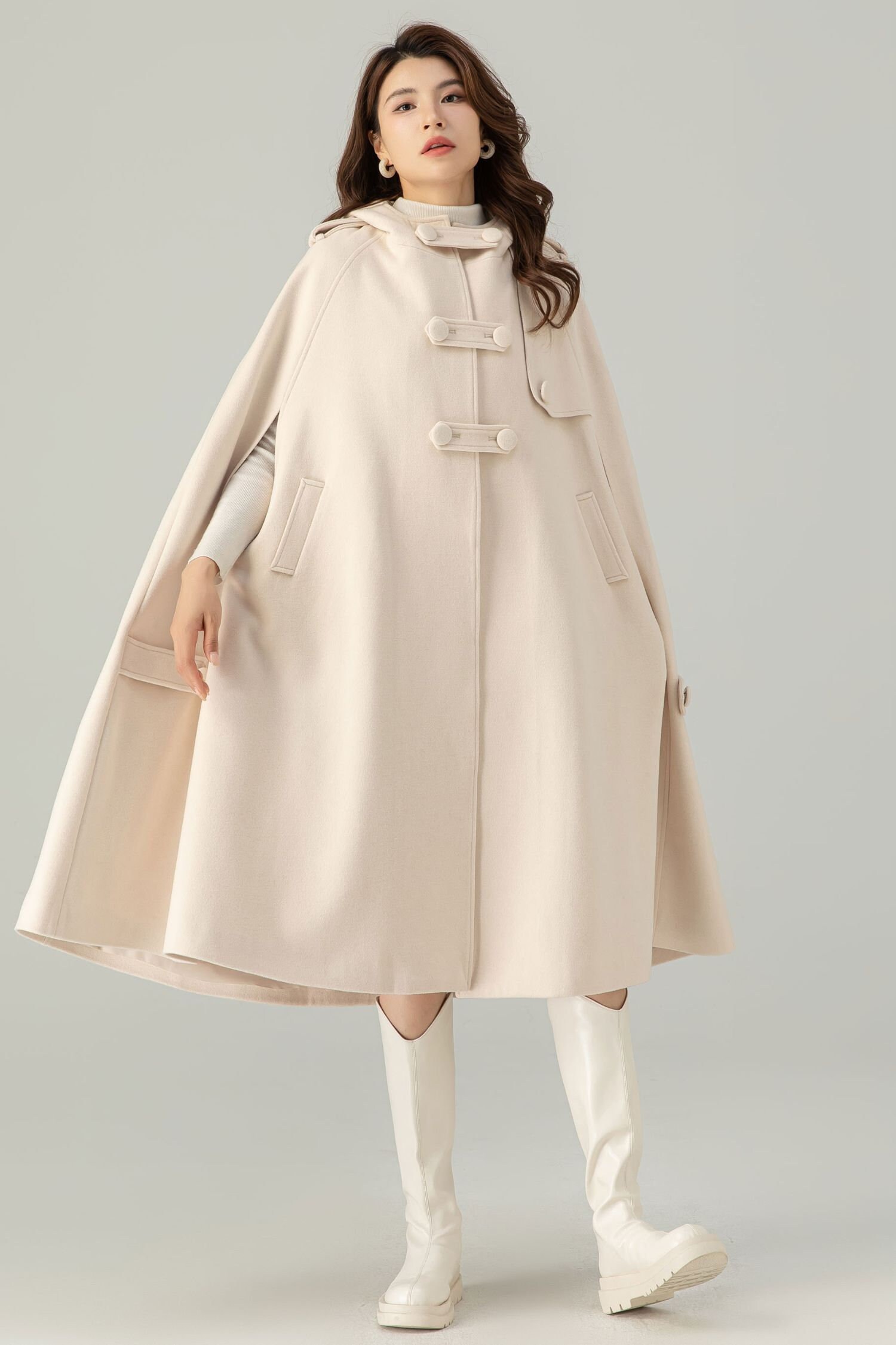 Wool Cape Coat, Hooded Wool Cape Coat, Winter Cape Coat Wool Cape Coat, Hooded Wool Cape Coat, Winter Cape Coat