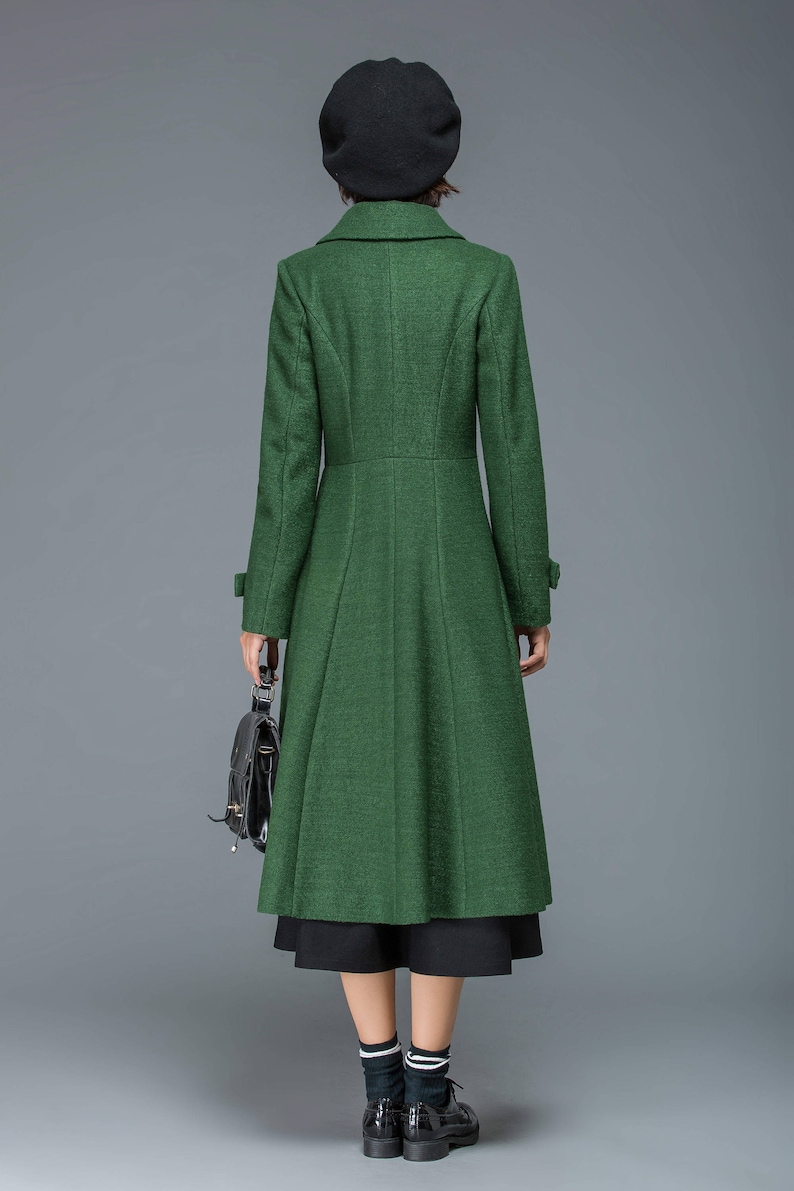 Wool coat, Long wool coat, winter coat women, womens coat, wool coat women, classic coat, green coat, double breasted coat, Ylistyle C1171 image 6