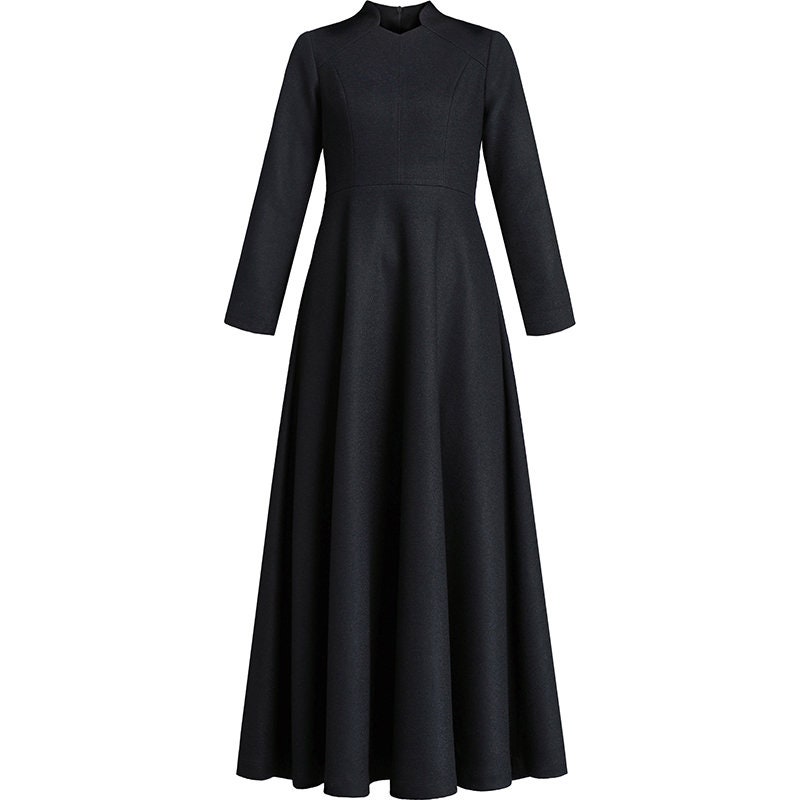 Vestido de lana negro vestido de mujer vestido maxi vestido Etsy