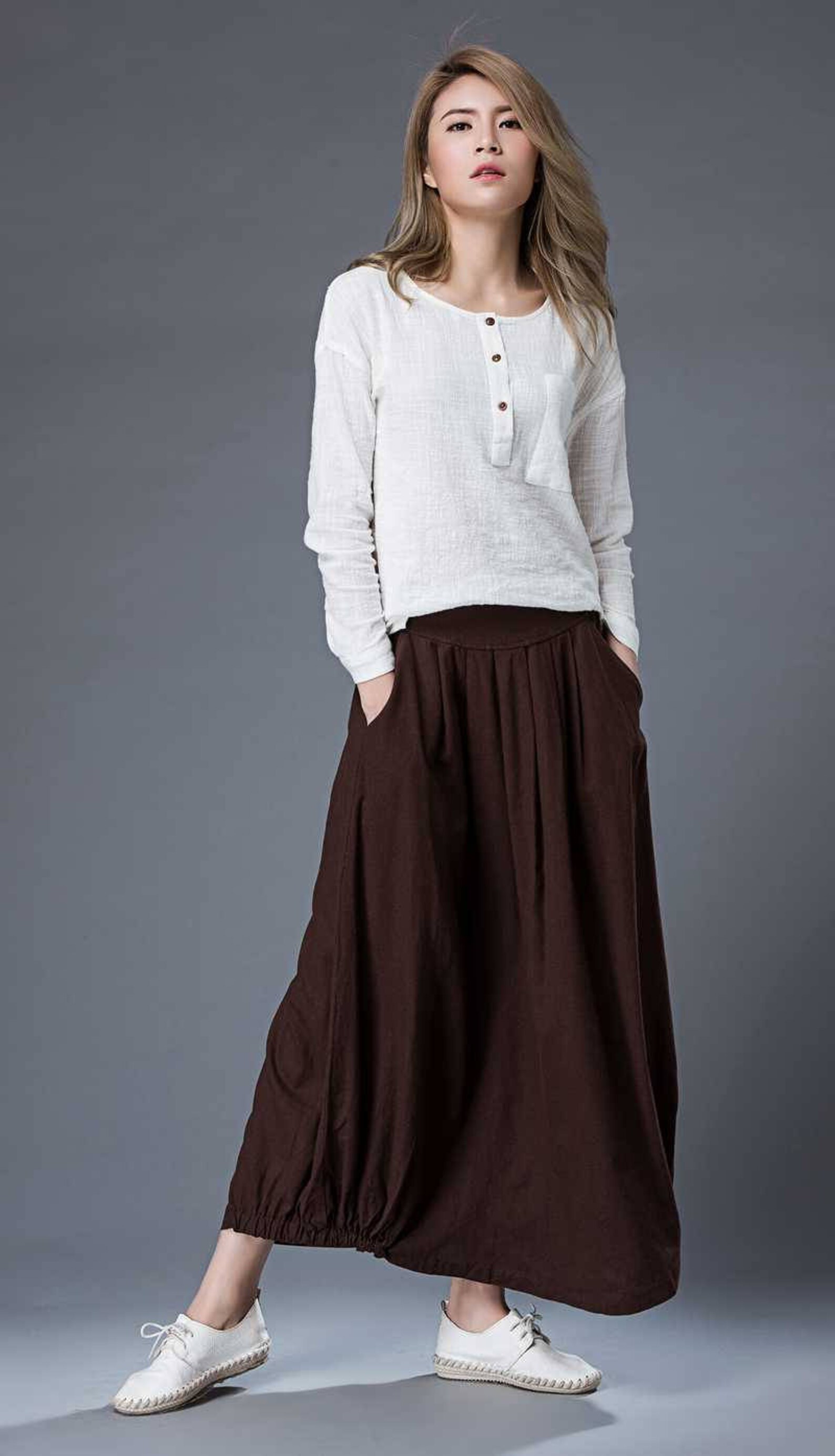Brown Casual Skirt Linen skirt women skirt Linen Everyday Etsy