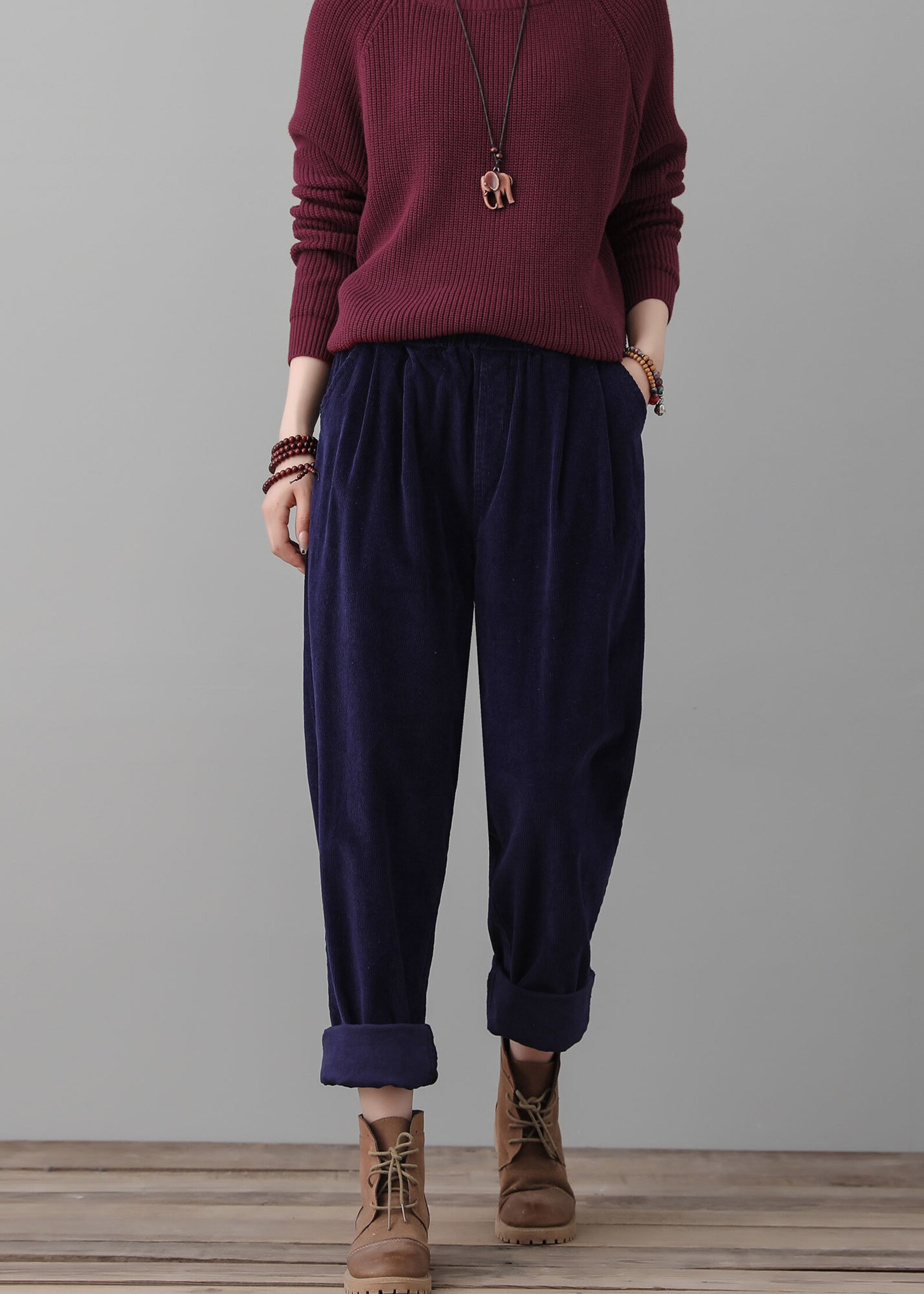Corduroy Harem Pants - Eggshell