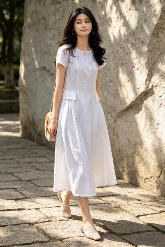 white linen dress short sleeve Buy White Short Sleeve Tie Waist Midi Dress with Linen from Next USA