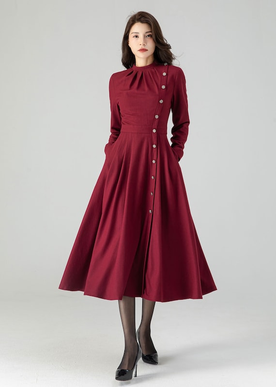 Long sleeves prom burgundy wool dress 5358 Long sleeves prom burgundy wool dress 5358