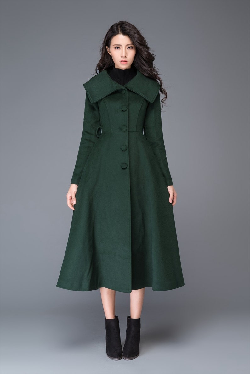 Green Princess wool coat, Wool coat women, long jacket for winter, winter wool coat, Belted Wool maxi coat, Handmade coat C998 image 3