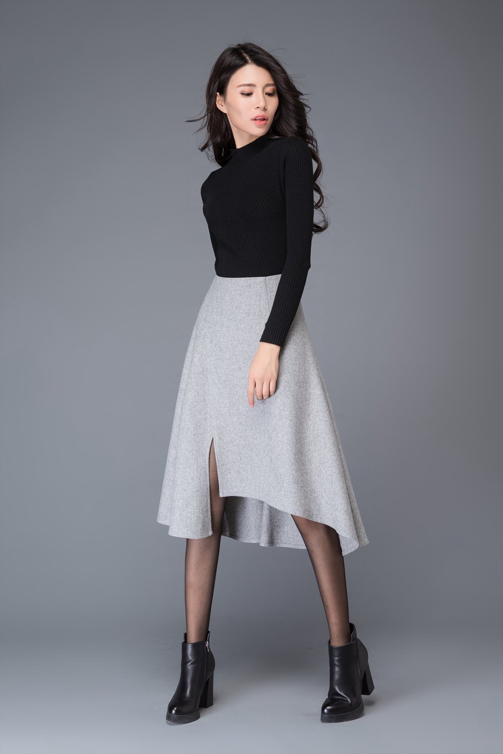 ★SCULPTOR★ Tailored Wool Skirt Gray SC24A411GY ☆SCULPTOR☆ Tailored Wool Skirt Gray SC24A411GY