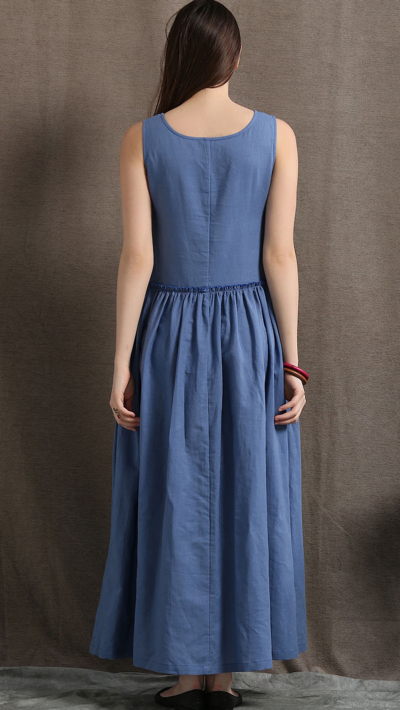 Maxi Linen Dress Blue Long Casual Comfortable Sleeveless Etsy