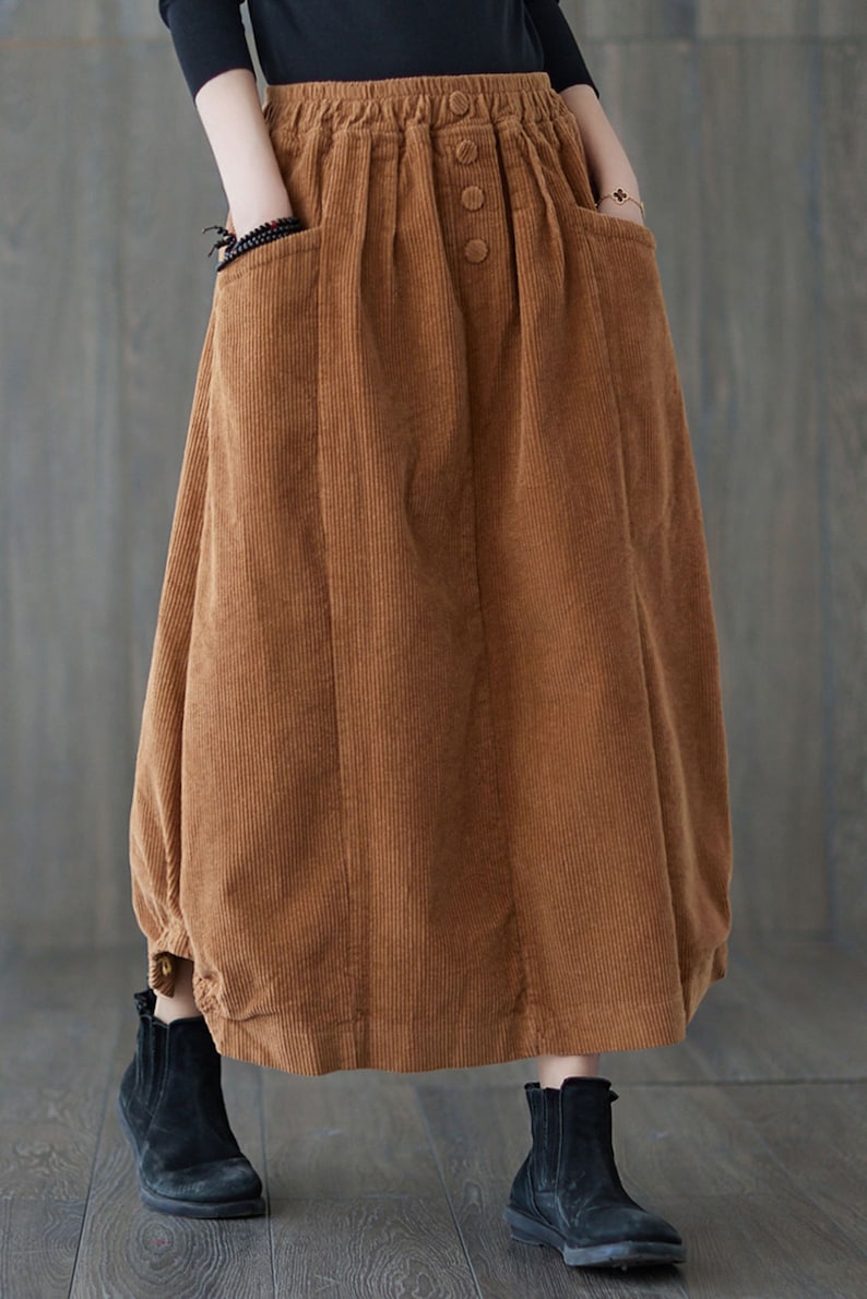 Brown Corduroy Skirt, Maxi Corduroy skirt, Autumn winter Corduroy Skirt, Casual Corduroy Skirt, Plus size Corduroy Skirt with Pockets C1820 image 6