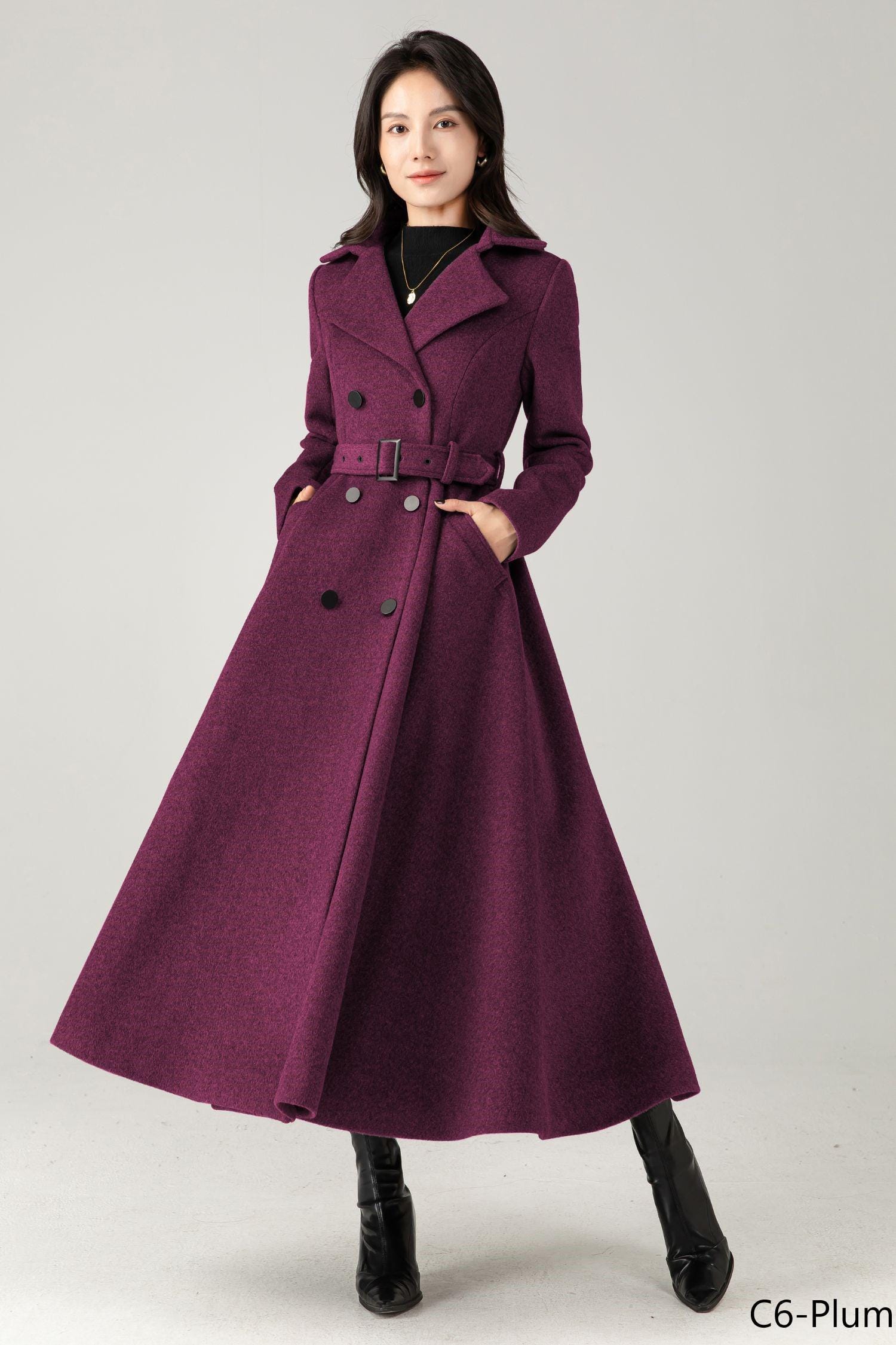 Gray Wool Maxi Coat: Long Double-breasted Belted Winter Trench