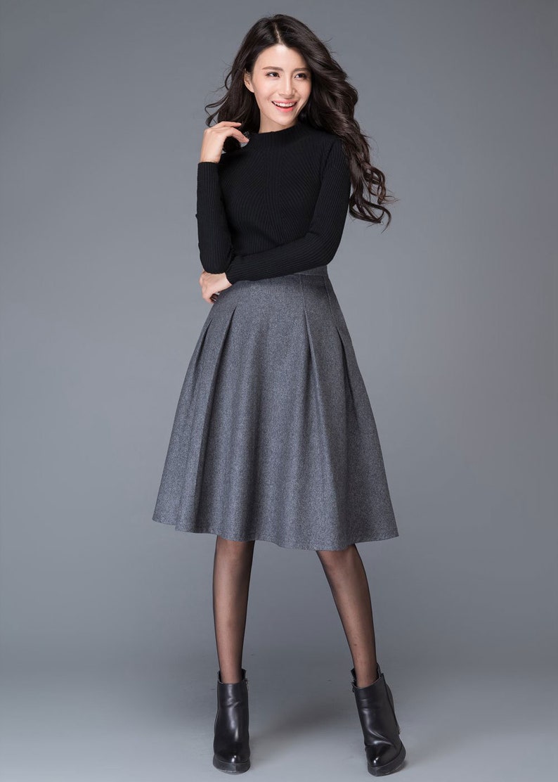 Gray wool skirt, Autumn winter Midi wool skirt, winter skirt women, Gray Wool Skirt with pockets, A Line wool skirt, wool clothing C1003 image 6