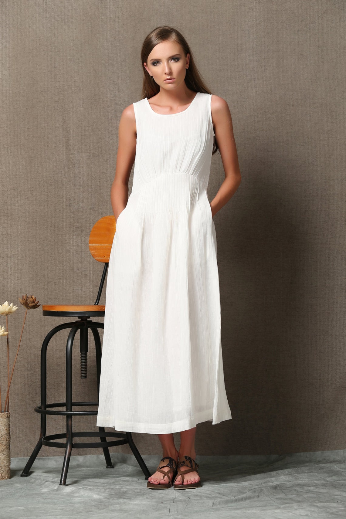 White Linen Dress Long Linen Dress Sleeveless Linen Tank - Etsy