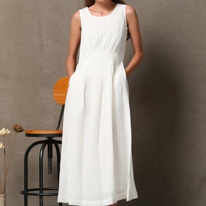 White Linen Dress, Long Linen Dress, Sleeveless Linen Tank Summer Maxi ...