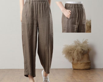Linen Pants, Women Linen Pants, Wide Leg Pants, High Waist Linen Pants,  Coffee Pants, Spring Autumn Long Pants, Handmade Pants C3212