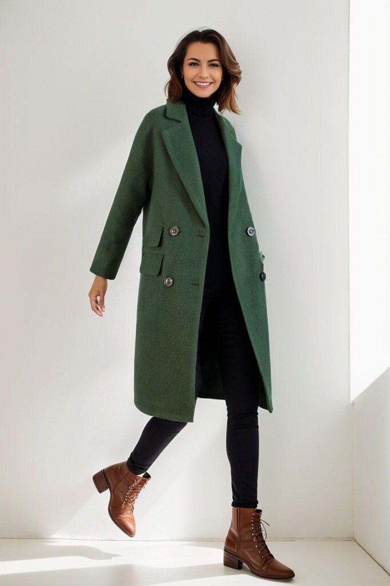 Wool coat, Green Long Wool Coat, Warm Winter Coat Women, Relaxed Fit Coat, Oversized Wool Coat, Wool Jacket, Custom Ylistyle coat C1763 image 1