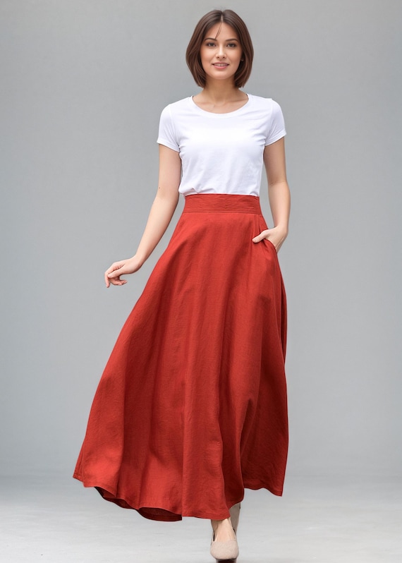 SACRA RUSTIC LINEN SKIRT ロングスカート Long Linen Skirt, Linen Maxi Skirt for Women, A Line Long