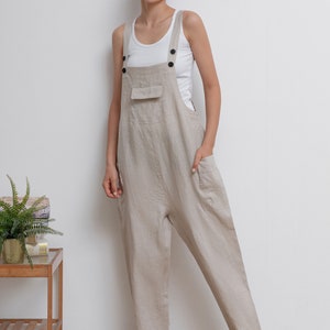 Casual Linen Overalls, Linen Jumpsuit Women, Wide Leg Linen Jumpsuits, Womens linen Romper, Linen Petite Jumpsuit, Overalls Summer C2946 image 2