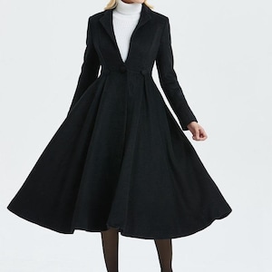 Long Wool Princess Coat, Swing wool Coat, Fit &Flare Coat, Women's Winter Wool Coat, Winter Wedding Coat, Retro Maxi wool Coat C996 2-Black