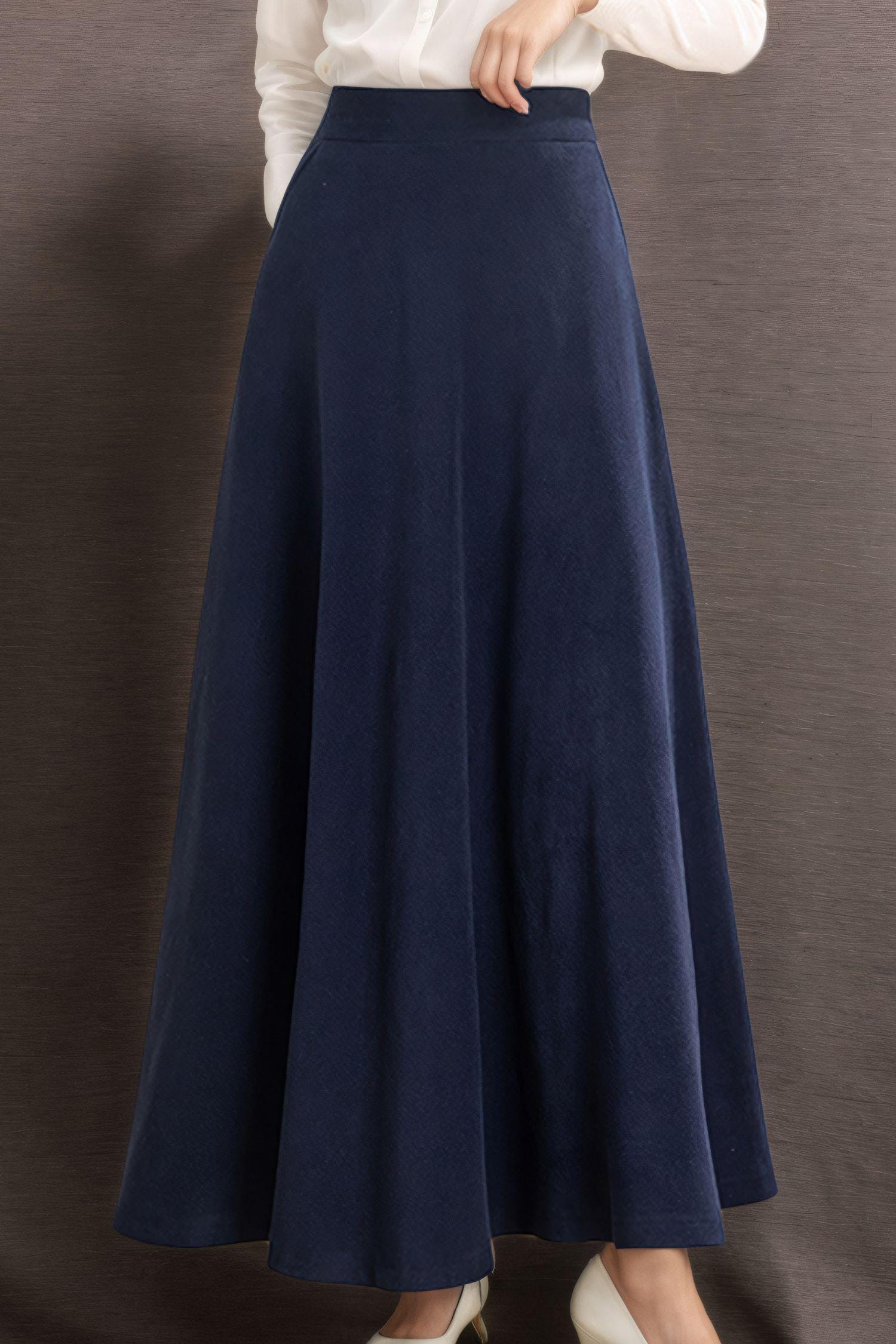Beige Long Wool Skirt, A-line Maxi Wool Skirt, Wool Skirt