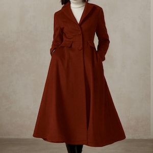 Womens long wool coat, Winter coat women, A line Coat, Princess coat, Midi coat, Swing coat, Vintage overcoat, Handmade coat, Ylistyle C4414