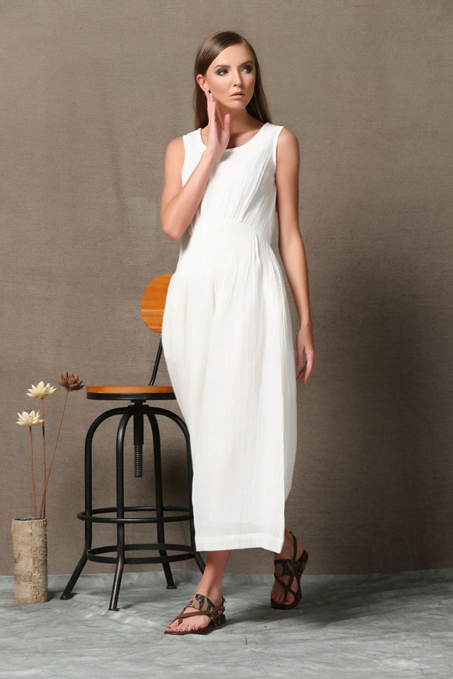 White Linen Dress Long Linen dress Sleeveless Linen Tank | Etsy