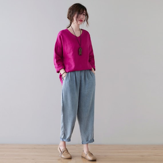 Linen blouse, Linen tops, Plus size Linen blouse, Oversized Linen blouse, Casual Linen tops, womens Linen blouse, Handmade blouse C2127