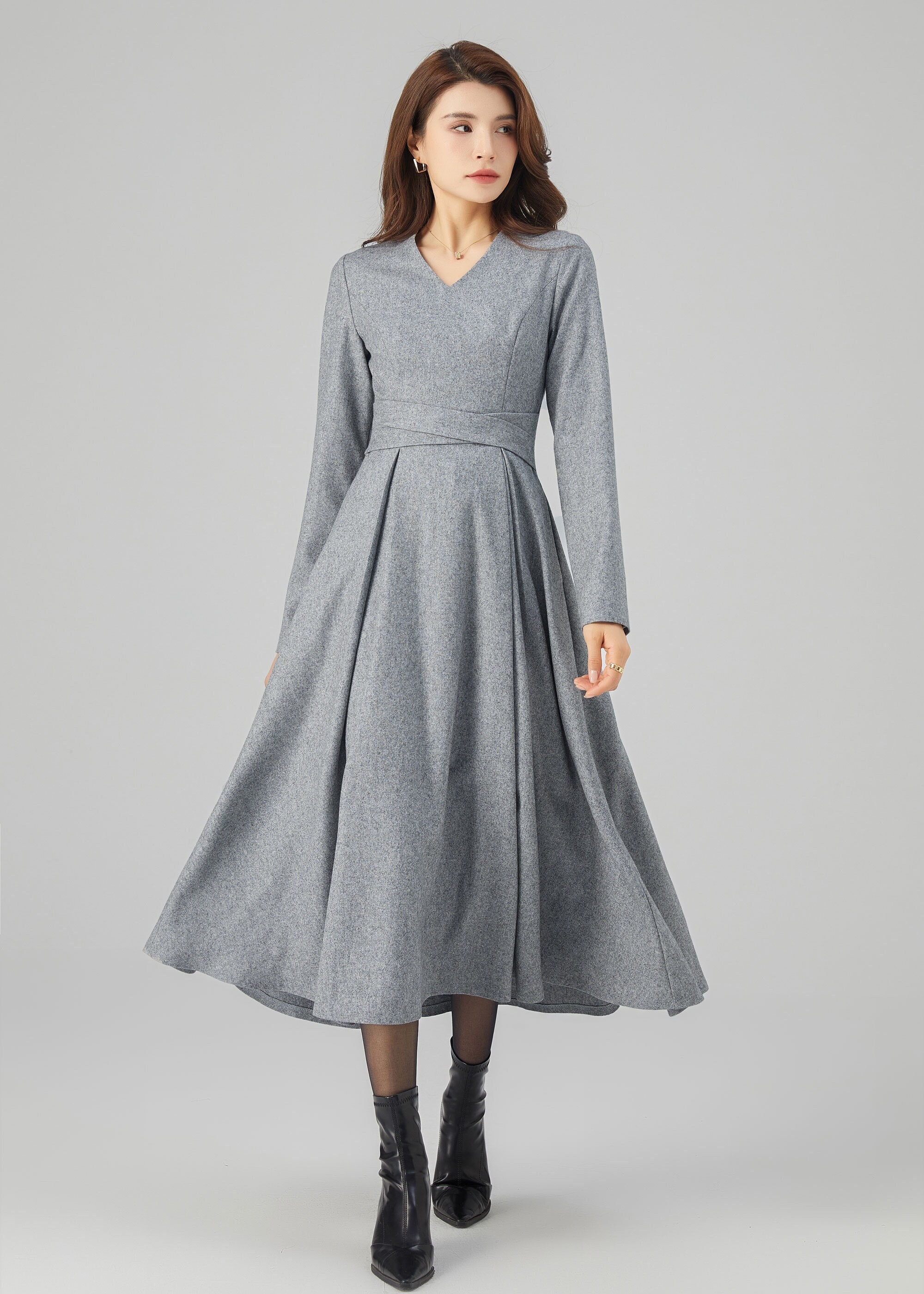 Midi Wool Dress, Winter Wool Dress, Fit and Flare Dress