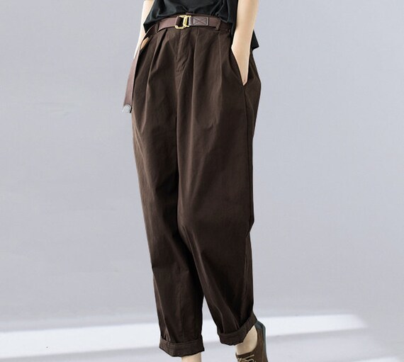 Cotton Tapered Pants Loose Elastic 