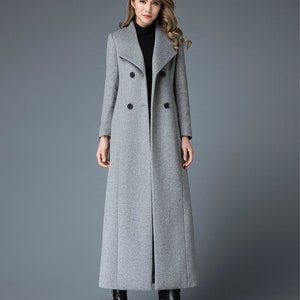Long Wool Coat Women, Gray Wool Trench Coat, Double Breasted Wool Maxi ...