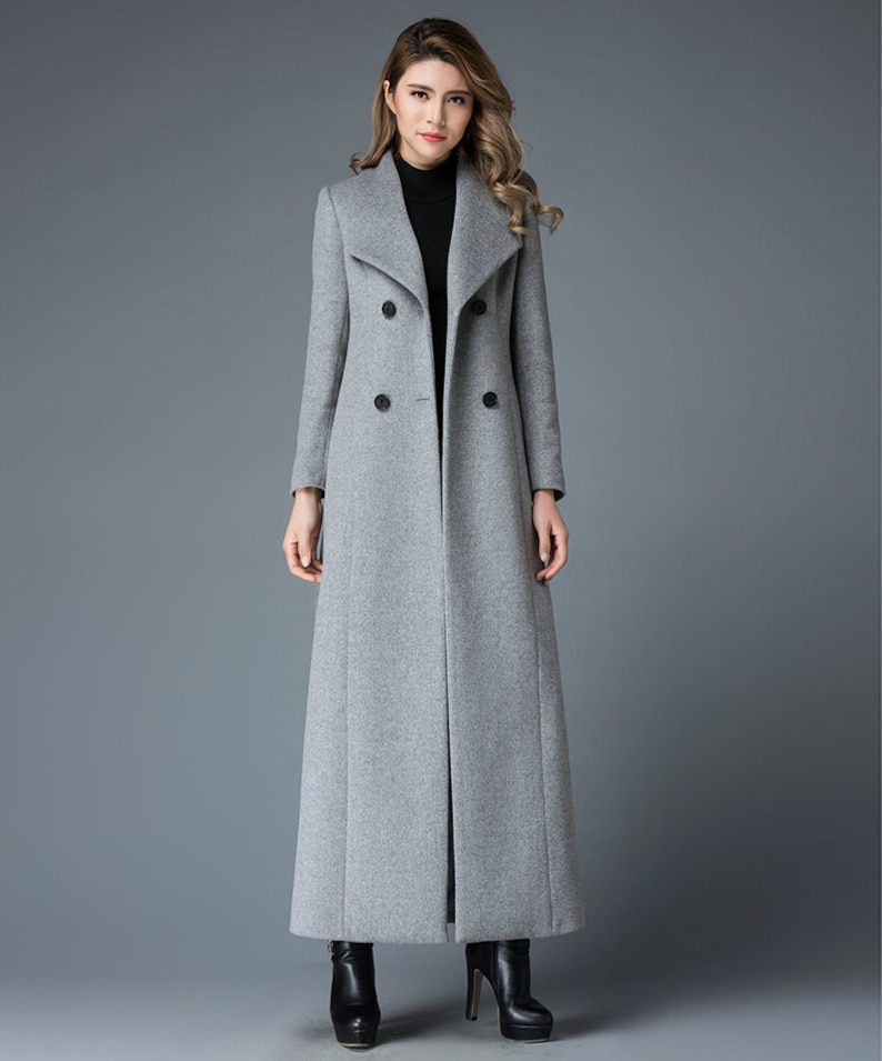 Long Wool Coat Women Gray Wool Trench Coat Double-breasted - Etsy