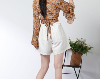 Chiffon Tie-front Blouse – Flowy Sheer Long Sleeve Top
