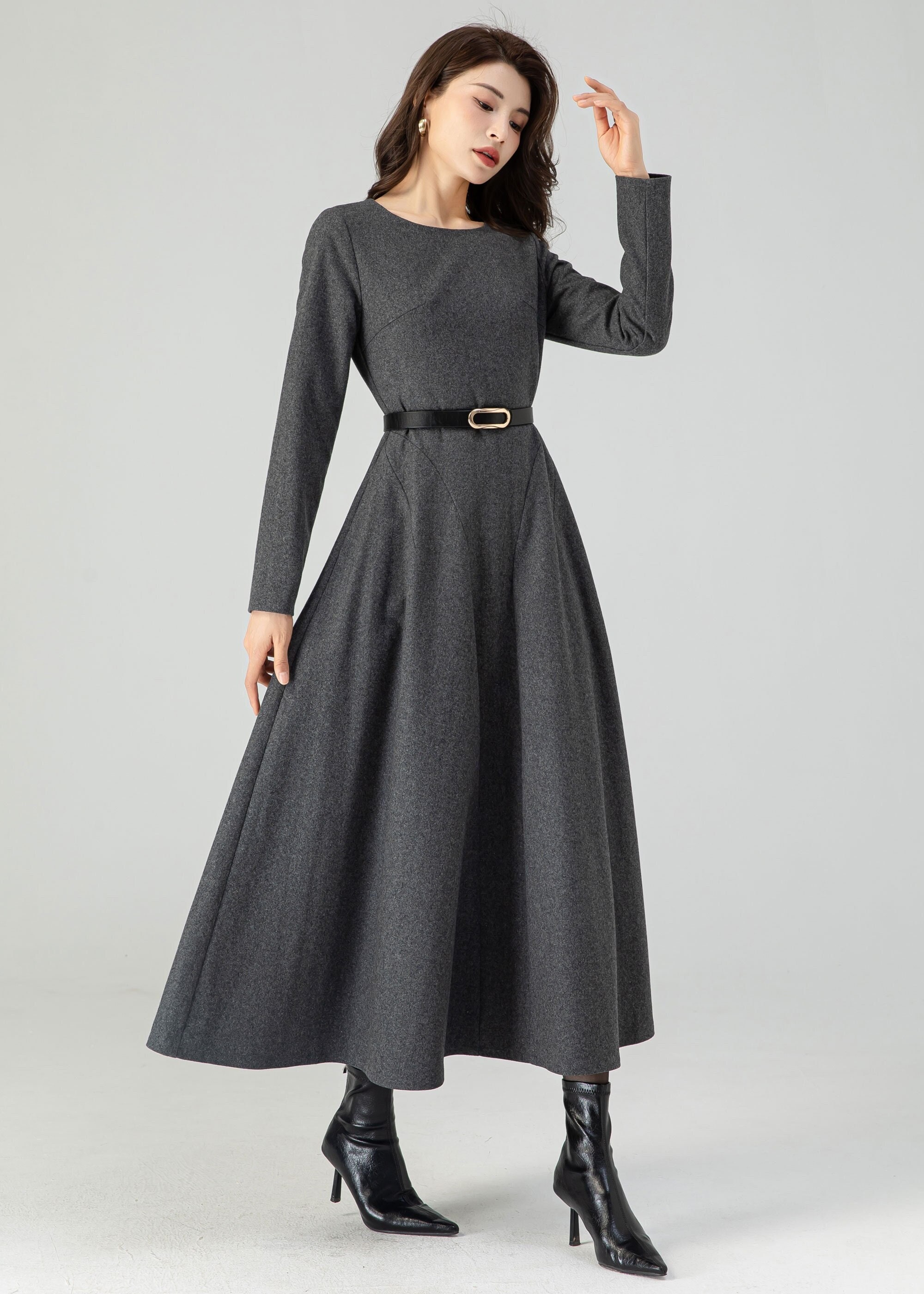Burgundy midi swing wool Dress women C3810 Burgundy / XS Burgundy midi swing wool Dress women C3810 Burgundy / XS