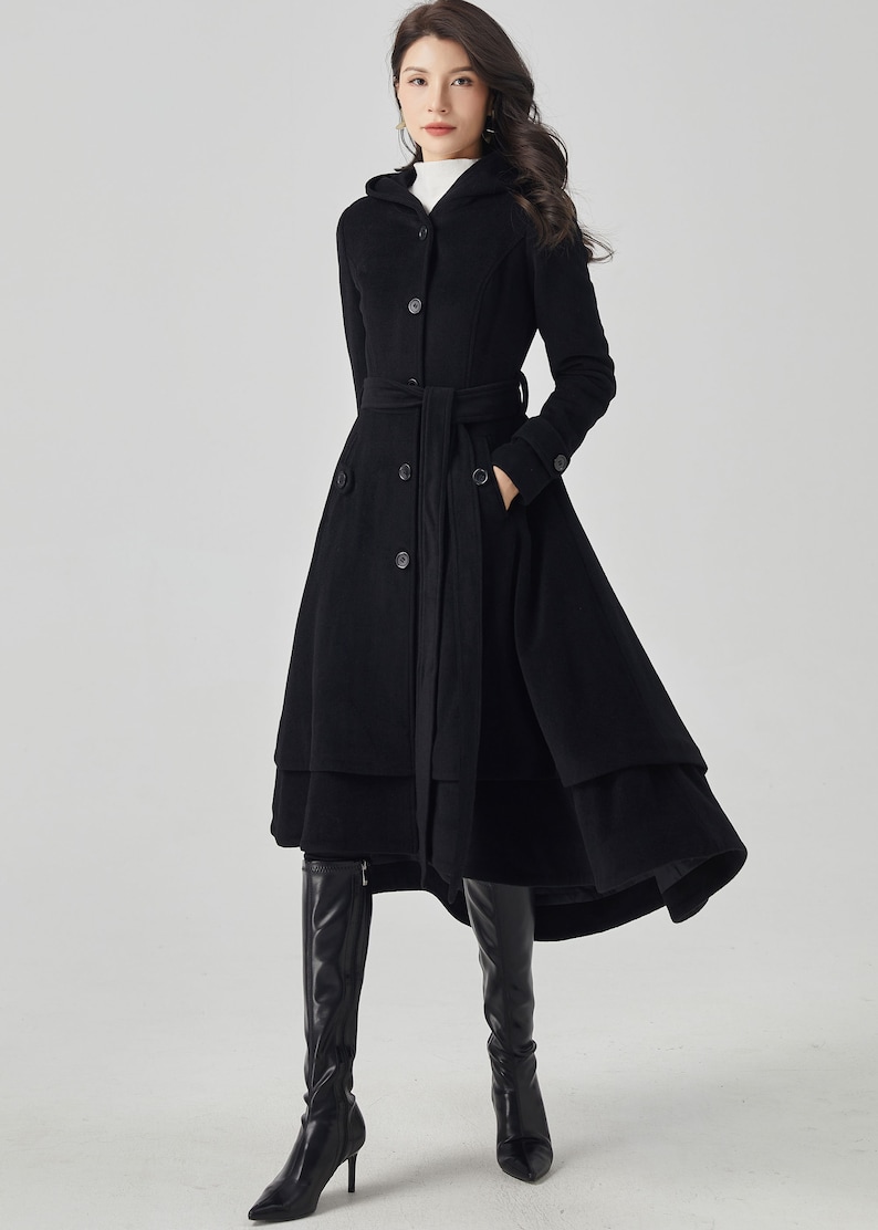 Wool Coat, Wool coat women, Hooded Wool Coat, Asymmetrical wool coat, Warm Wool Coat, Winter Coat Women, Womens Wool Coat, Ylistyle C2992 image 8