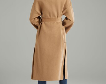 Long Sleeve Wool Coat in Brown, Winter Warm Coat, Wool Wrap