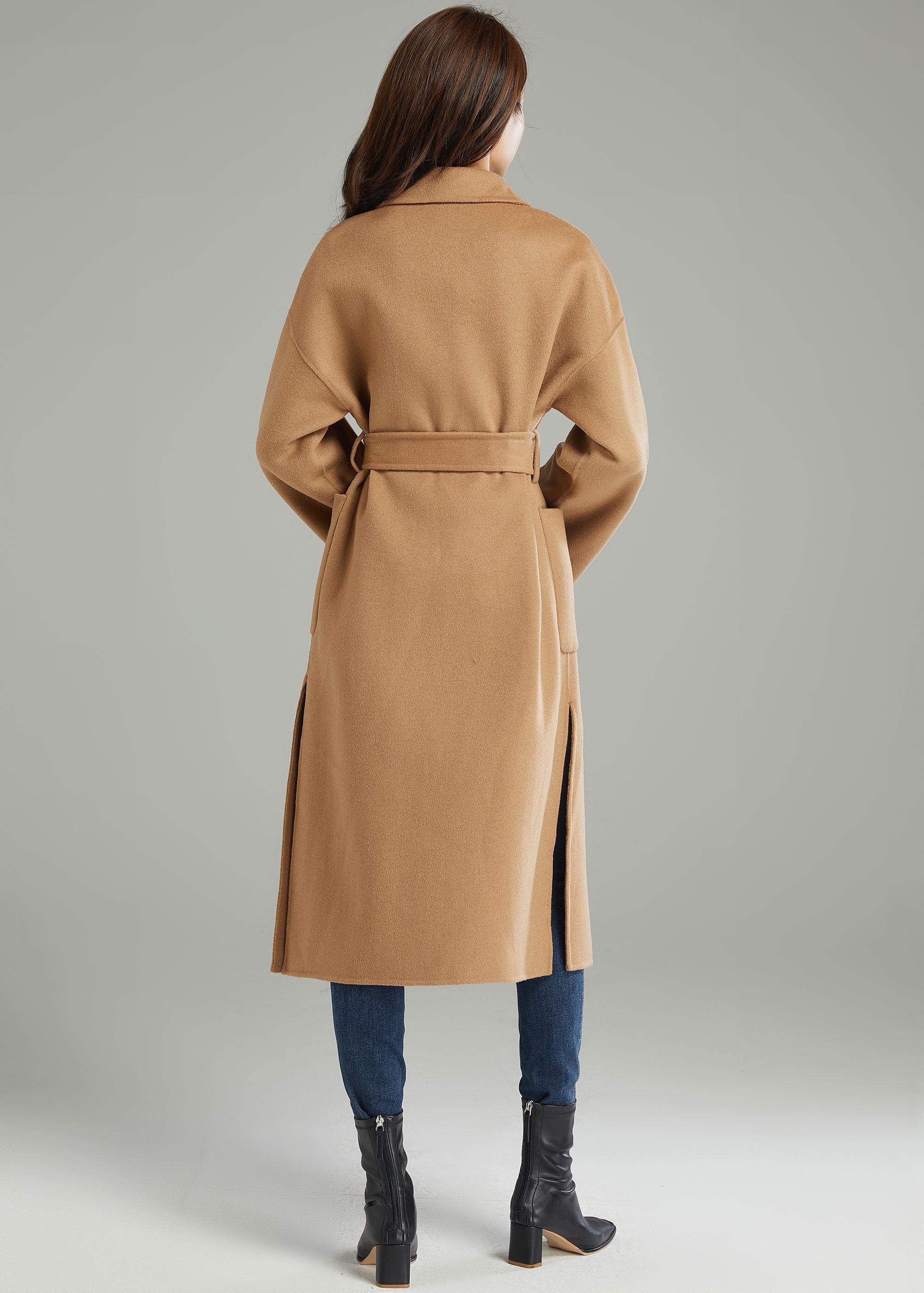 Long Sleeve Wool Coat in Brown, Winter Warm Coat, Wool Wrap