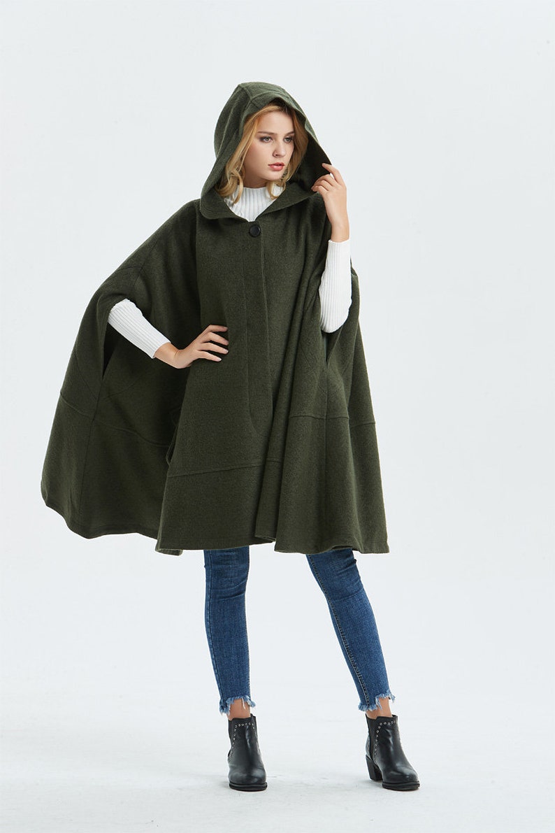 Long wool cloak Hooded Wool Coat Cloak warm winter Cloak | Etsy