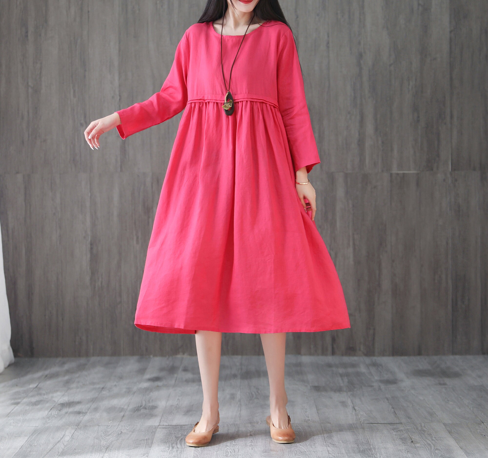 Long Soft Cotton Dresswith Pockets Long Sleeves Casual Loose Etsy