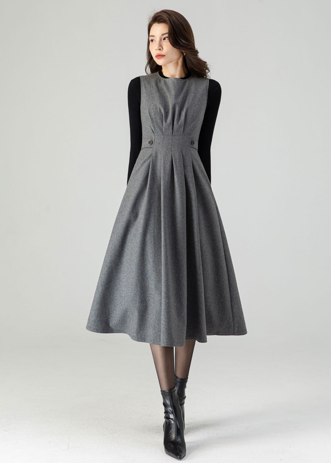 ワンピース GREY WOOL TAILORED MIDI DRESS Grey Wool Tailored Midi Dress – self-portrait-US