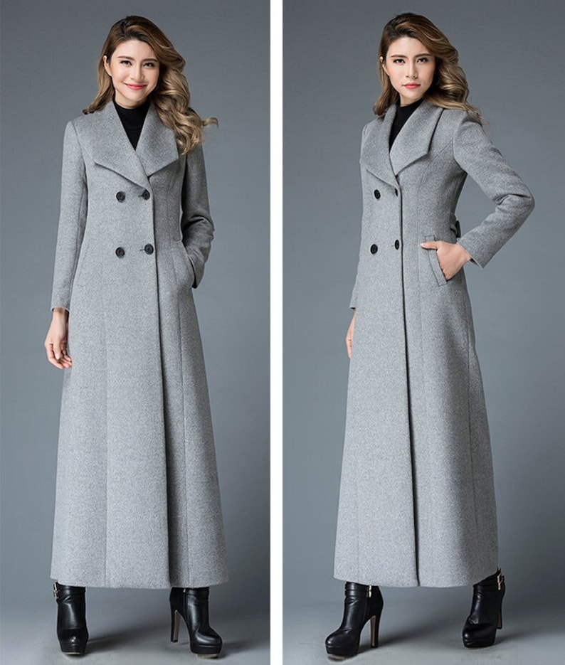 Long Wool Coat Women Gray Wool Trench Coat Doublebreasted Etsy