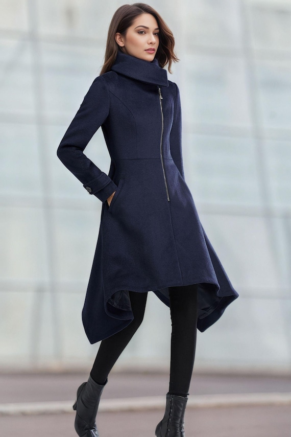 eLLa asymmetry twill coat ネイビー Sam Edelman Asymmetrical Wool-Blend Trench Coat – Bluefly