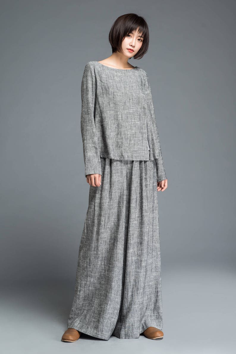 Women's Linen Palazzo pants, Long linen pants, Wide Leg pants, Linen pants, Gray pants, handmade pants, summer spring pants C1202 image 4