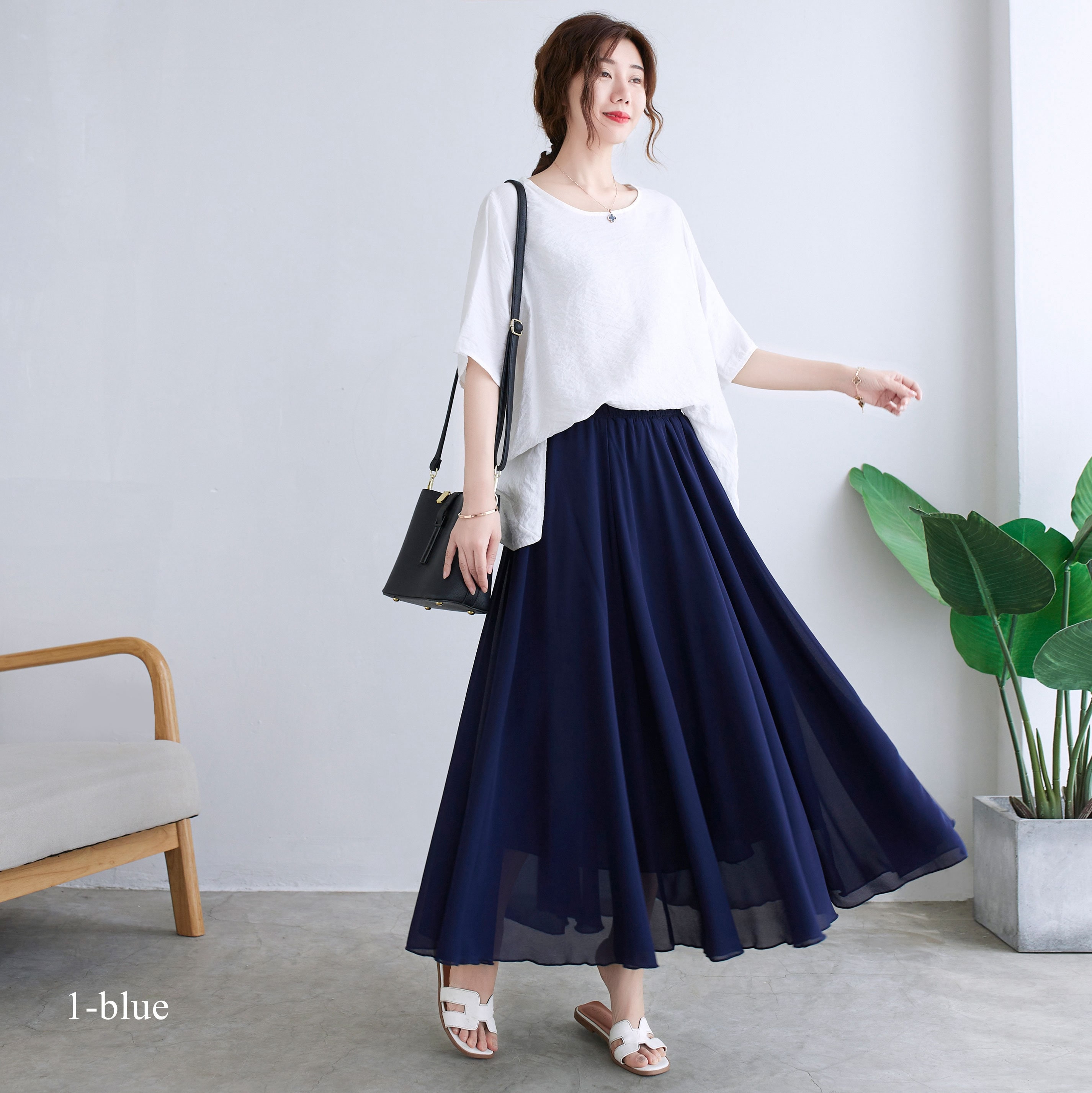 【SWIMCITY】haim skirt Elastic waist maxi swing summer chiffon skirt 5170 – XiaoLizi