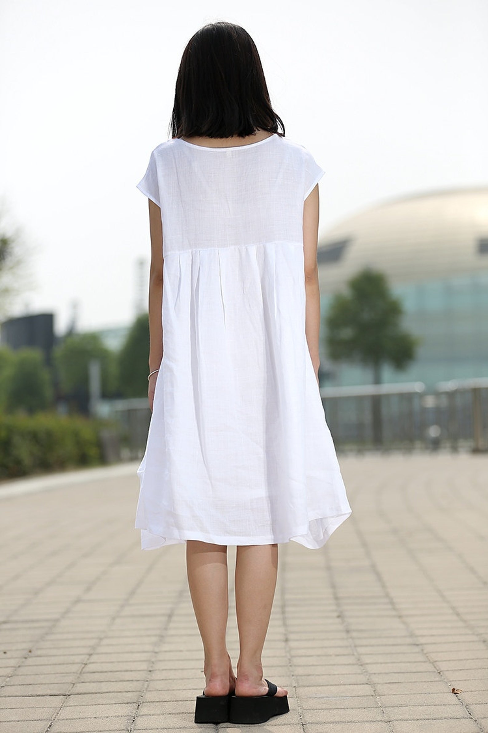 White Cotton Boho Dress Cool Loose-Fitting Midi Length | Etsy