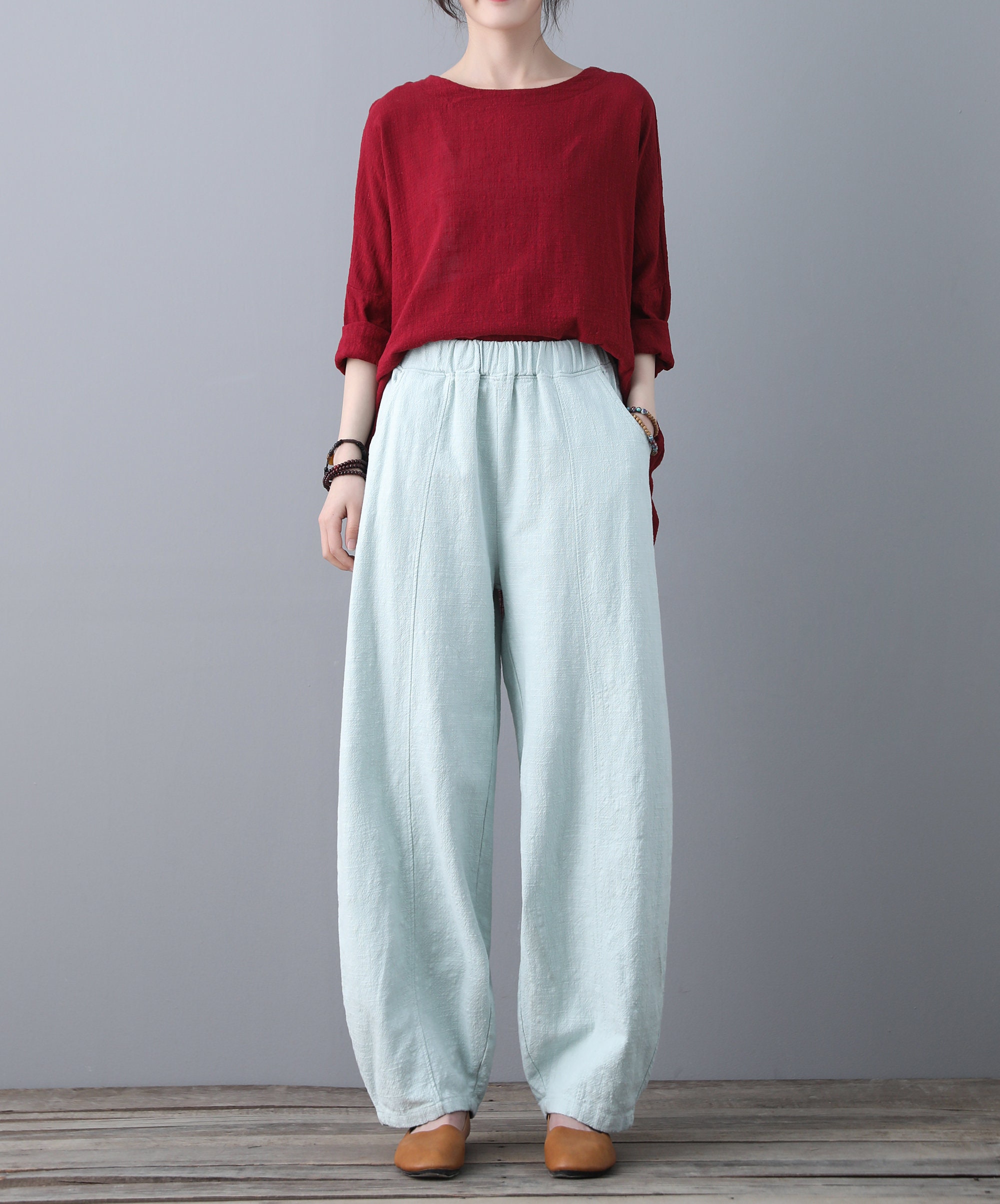 Harem Trousers Stripe Button Wide Leg Print Casual Fashion CCatyam Plus Size Pants for Women 